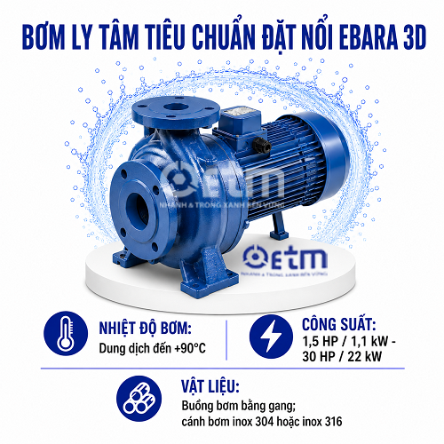 BƠM LY TÂM TIÊU CHUẨN ĐẶT NỔI EBARA 3D